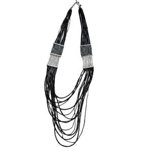 Chico's Women Multilayer Black Beads Statement Necklace